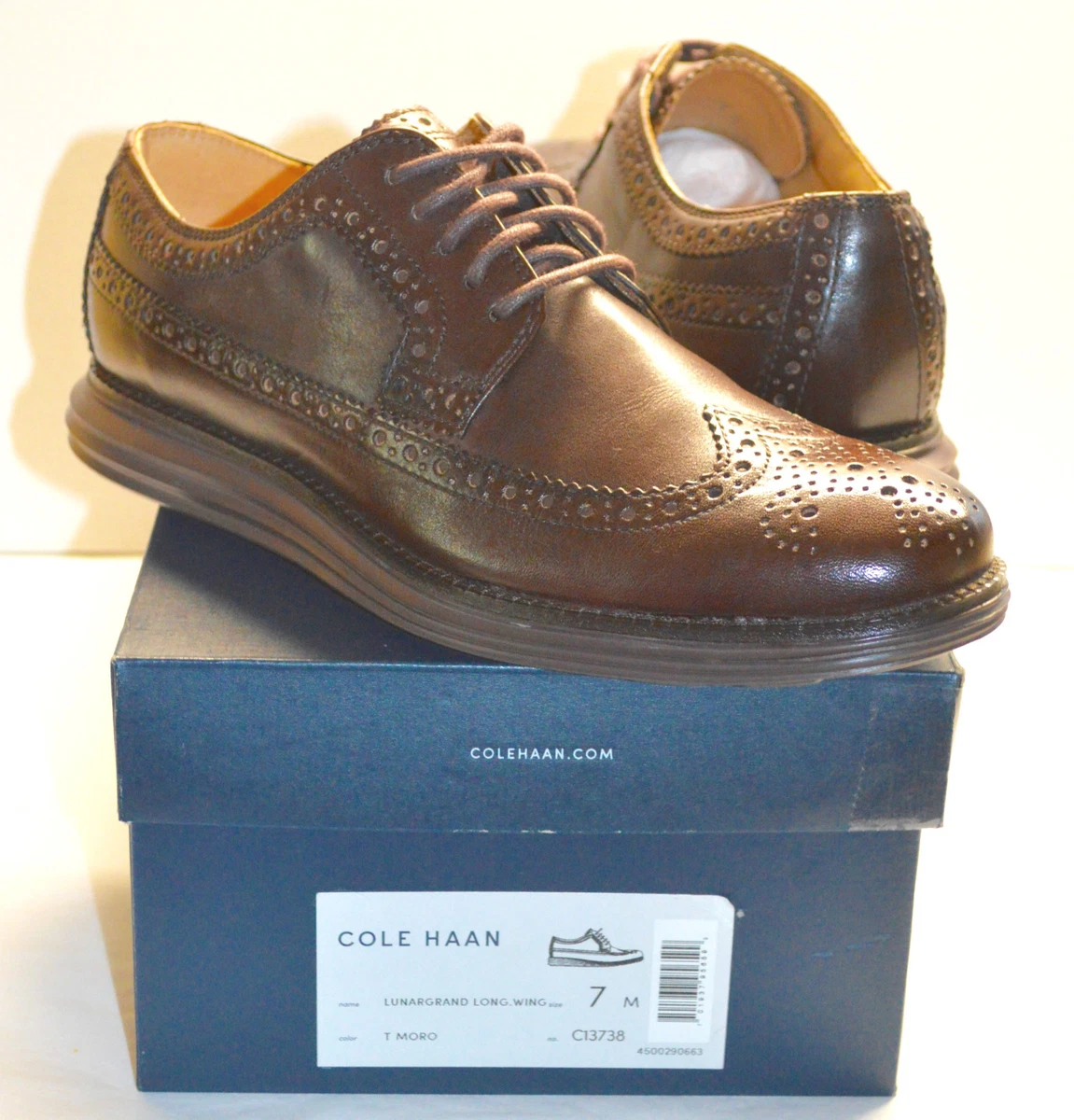 New $248 Cole Haan Nike Lunargrand Leather Wingtip T MORO Brown sz