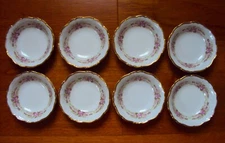 8 PCS VINTAGE GRACE CHINA DRESDEN ROSE FRUIT / DESSERT BOWLS Gold Rim BAVARIA!!