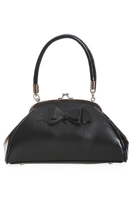 Damen schwarz Retro Rockabilly Fledermausschleife alte Heiligtümer Handtasche Tasche VERBOTEN Bekleidung