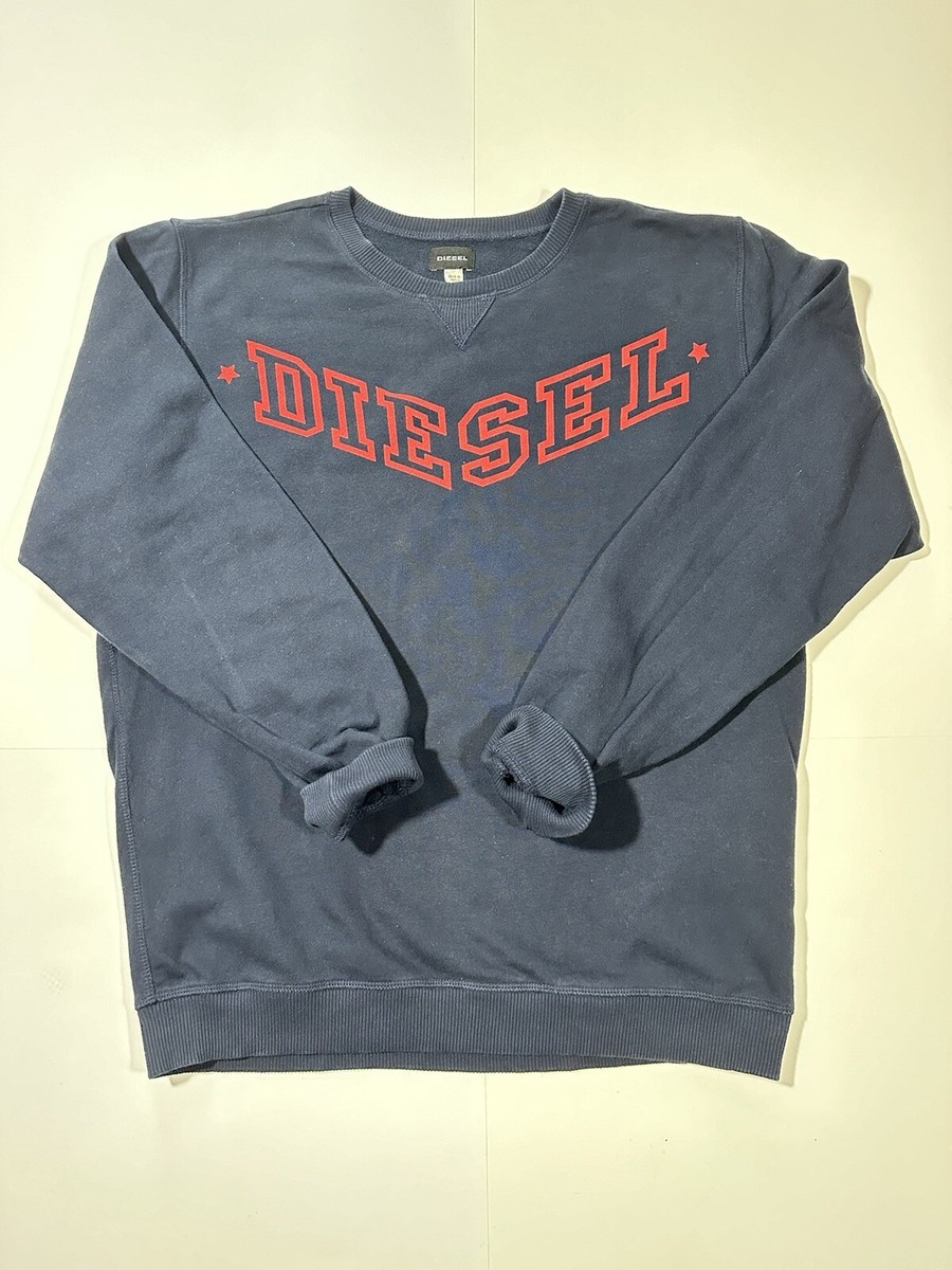 【送料&関税込】Diesel Sweatshirt With Logo Men's Diesel Crew Sweatshirt with Red Diesel Logo in Blue