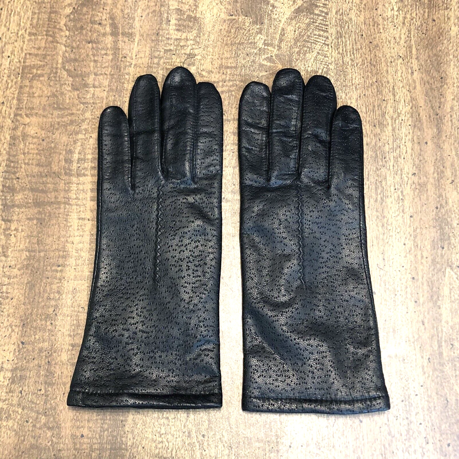 Fownes Black Leather Fleece Lined Winter Dress Driving Gloves Size 7 1/2