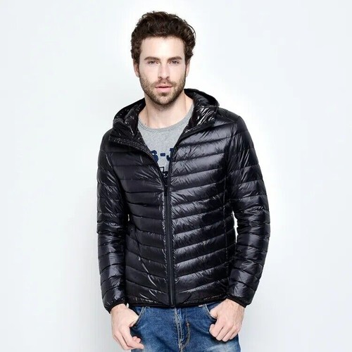 Mens Jackets Duck Down Ultra Light Travel Portable Thin Sports Hooded Jackets - Picture 7 of 20