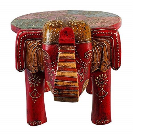 Indian Handmade Wooden Elephant Shape GREEN Multi Decor Side Table Statue Table - Picture 3 of 3