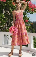 Nine Lives Bazaar Maria Dress In Azalea Size AU 12 US 8 Midi Pink Orange
