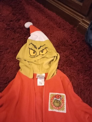 Dr. Seuss The Grinch One Piece Pajamas Hooded Jumpsuit Kids Size XS 4/5 - Picture 2 of 3