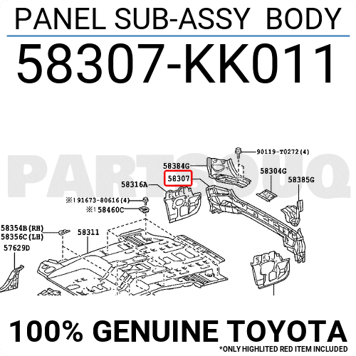 58307KK011 Genuine Toyota PANEL SUB-ASSY BODY 58307-KK011 | eBay