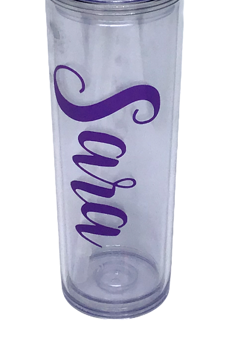 Personalized Purple Straw Tumbler with Clear SARA Design for Travel or Teacher Gift
