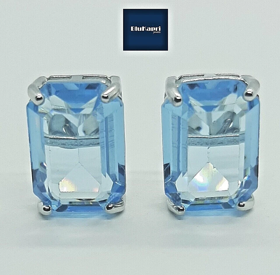 Orecchino Donna in argento 925 topazio azzurro rettangolare - Immagine 4 di 4