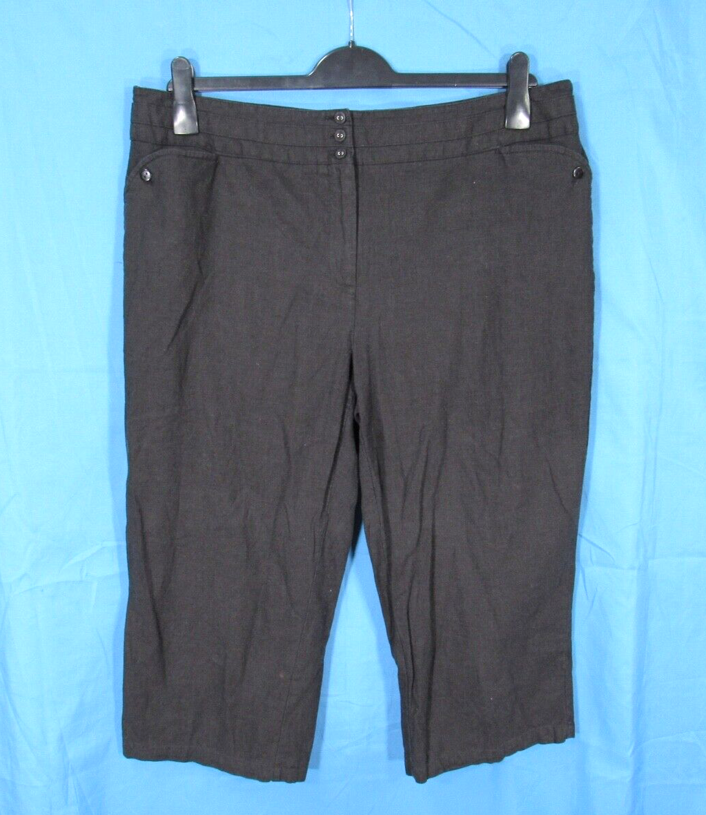 BRANDON THOMAS Women's BLACK Light-Weight LINEN BLEND Cropped PANTS Sz 16