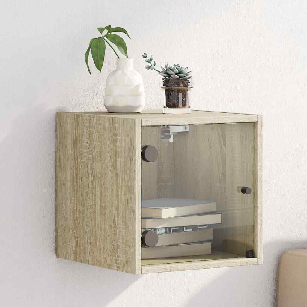 Bedside Cabinet with Glass Door Sonoma Oak 35x37x35 cm