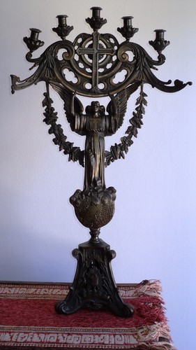 antique colossal 34in bronze church candlestick French sacred art late 19th c