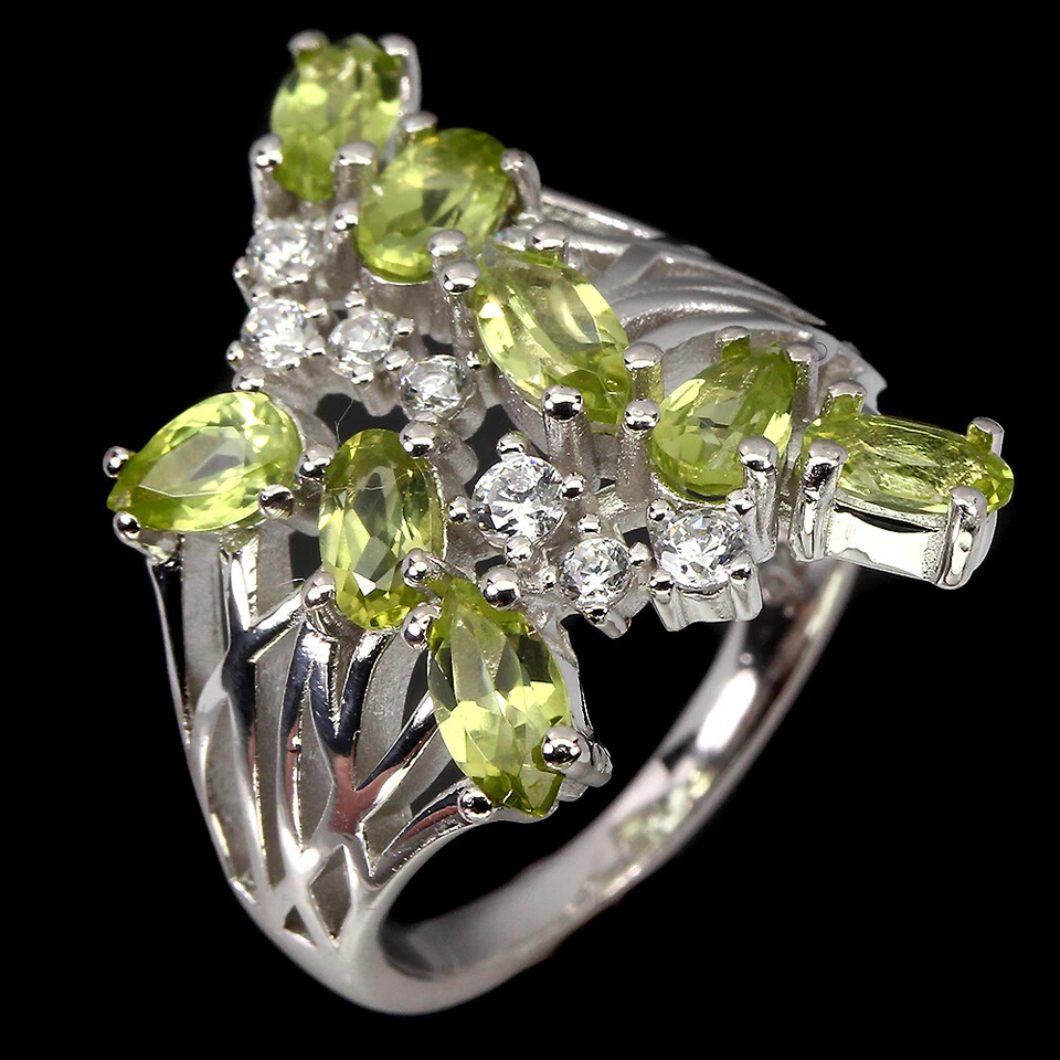 925 Sterling Silver Ring Marquise Peridot Natural Gemstone Jewelry - Image 2 of 4