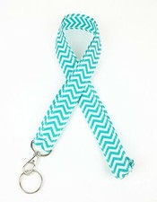 Chevron Neck Lanyard Color Aqua  White with Key ring for ID Badge holder