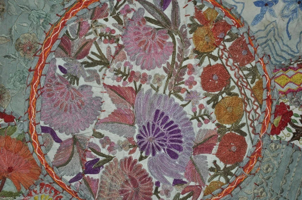 Patchwork Round Foot Stool New Indian Cotton Vintage Ottoman Pouf Cover Handmade - Image 4 of 4