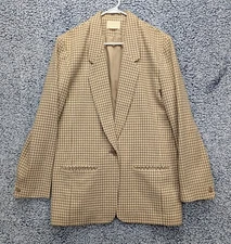 VTG Pendleton Blazer Womens 12 Tall 100% Wool Academia Preppy Check Tweed Beige