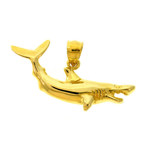 Colgante de tiburón abierto ancho mandíbulas de oro 14K - Imagen 1 de 2