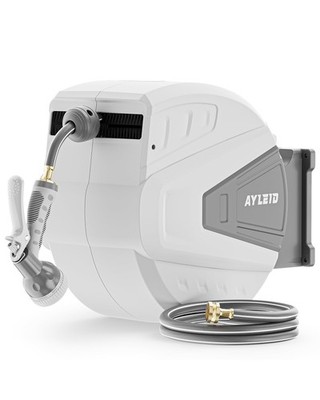 Retractable Garden Hose Reel,5/8 in x 100 FT Wall Mounted Hose Reel, with 9- ...