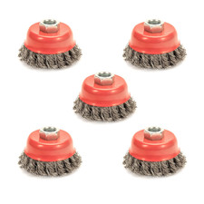 AUPREX 5 Pack Knotted Wire Cup Brush for Angle Grinders with 5/8 Inch | 11 UNC T