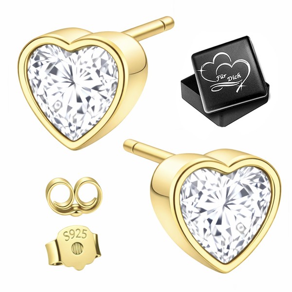Kleine Ohrringe 925 Silber Herz Gold Geschenk FüR Frau Freundin Damen Ohrstecker-image