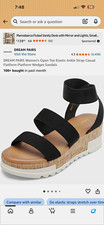 DREAM PAIRS Women's Black Elastic Ankle Strap Platform Wedge Sandals 7