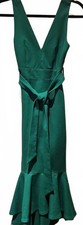 LENA Women's Green Size Small Hi Low V Neck Sleeveless Zip Belt Dress