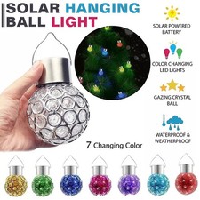 LED Solar Powered Hanging Crystal Ball Light Colour Changing Garden Decor Lamp