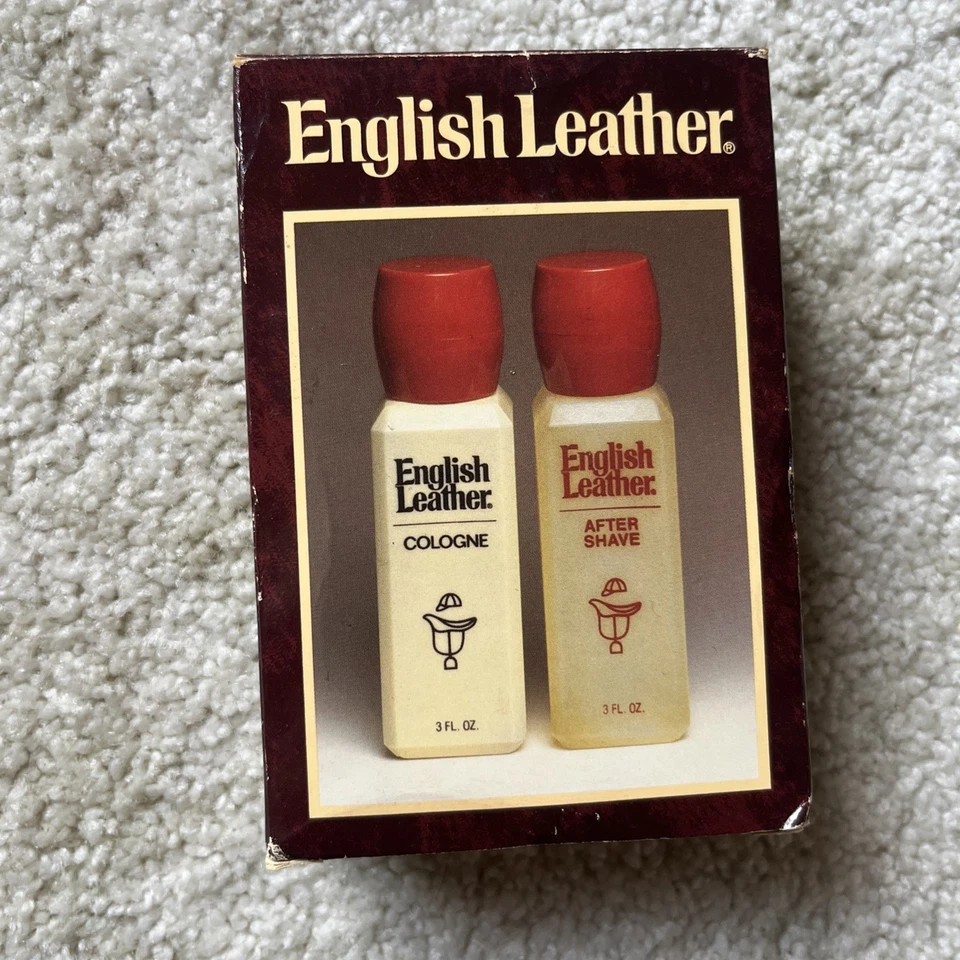 Juego de regalo de colonia y después del afeitado de cuero inglés 3 FL OZ cada uno vintage en caja Foto 3 de 4