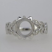 Round Shape 8MM Semi Mount Women Ring 925 Sterling Silver Solitaire Wedding Ring