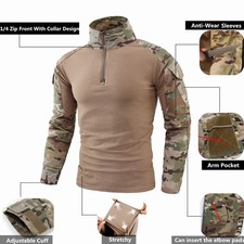Mens Military Army Combat Shirt Tactical Long Sleeve Casual T-Shirt Camouflage