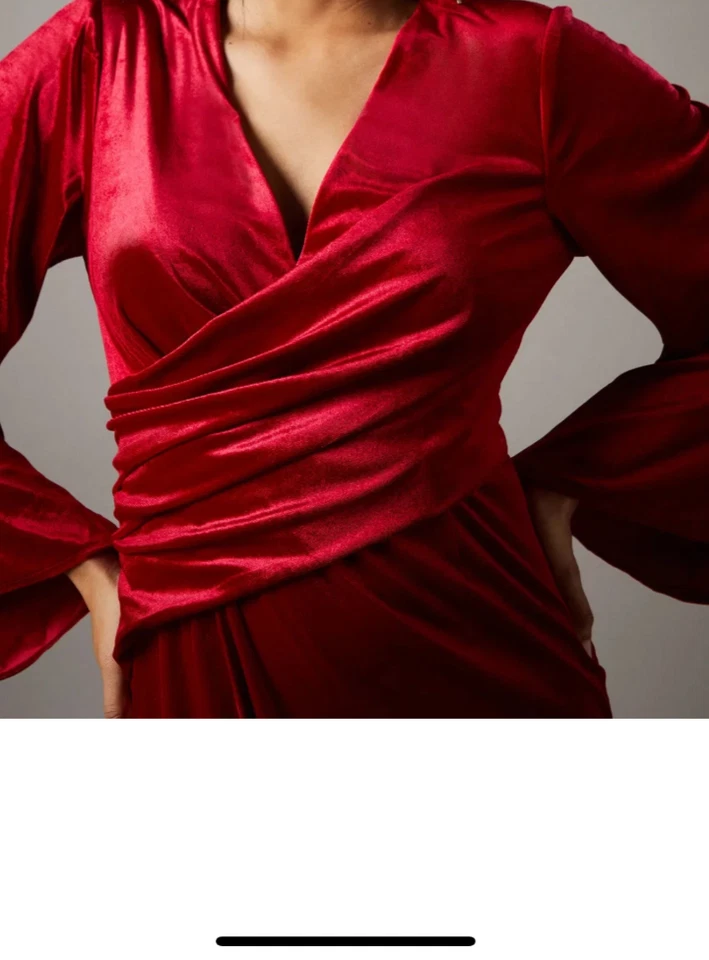 COAST RED VELVET WRAP WAIST MIDI DRESS SIZE 10 NWT - Image 3 of 4