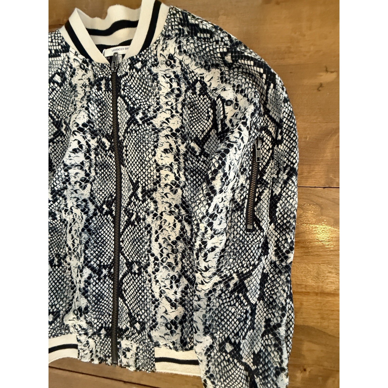 LAVENDER BROWN Small Python Snake Print Bomber Ja… - image 9