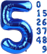 5 Balloon Numbers 40 Inch Blue Birthday Decorations for 5Th Boys Girls, Self Inf