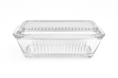 Refrigerator Butter Dish Keeper Container with Lid Clear Ribbed Glass Pasabahce