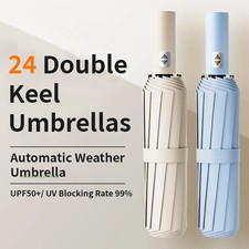 Anti-UV Fully Automatic Large Umbrella 3 Folding Ribs Double Umbrella Rain