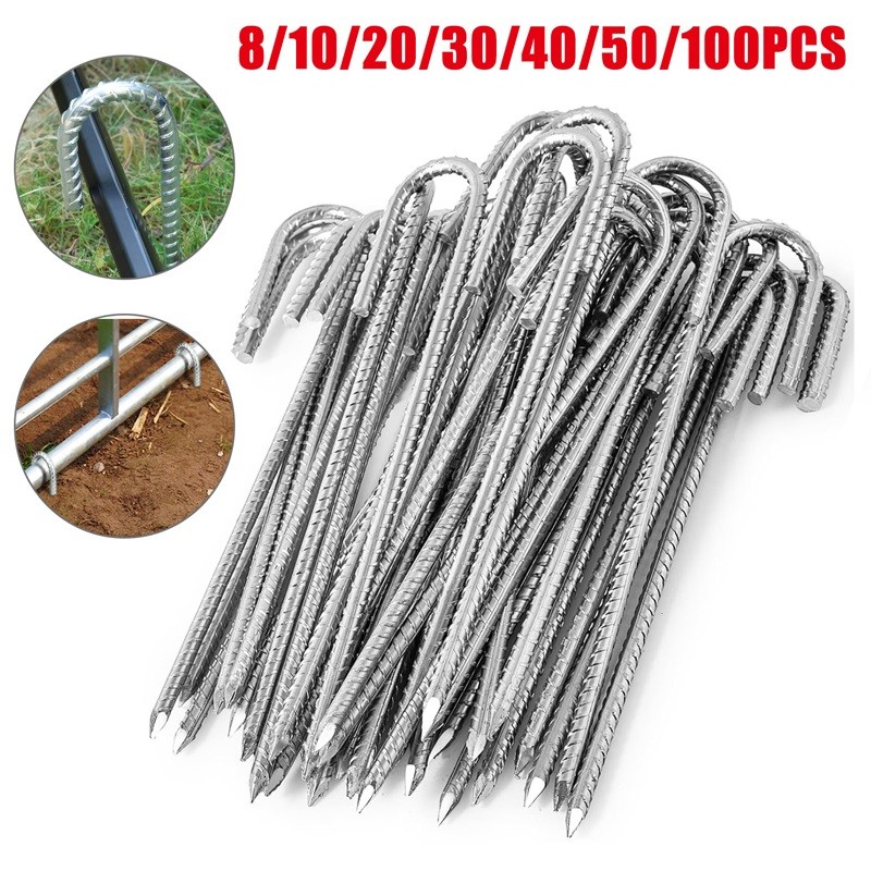 10-100pc Heavy Duty 12" Galvanised Steel Ground Stakes J Shaped Pegs Gazebo Tent