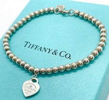 Tiffany  Co Return to Tiffany Mini Diamond Heart Bead Bracelet Sterling 7"