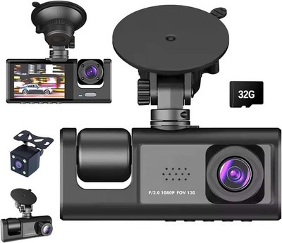 3 Kanal 1080P Dashcam mit APP-Steuerung, 5 GHz WiFi, Karte inklusive 32 GB grau 