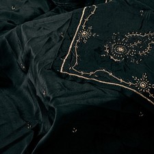 Sanskriti Vintage Long Black Dupatta/Stole Pure Crepe Silk Hand Beaded Scarves