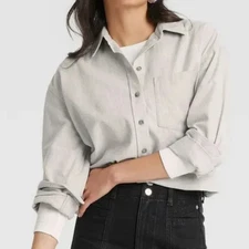 NWT Universal Thread Gray Oversized Flannel Button Down Shirt Size XS
