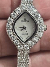 Croton Ladies Rhinestone Stainless Steel Rhodium Plated Vintage 1990