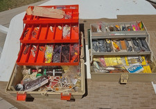 2 Tackle Boxes with Assorted Fishing Gear Lures, Accessories Item cp
