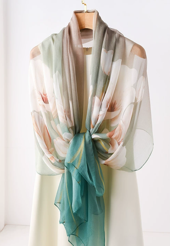 Cloud Print 100% Silk Mulberry Neckerchief 178X110cm Bandanna Shawl Scarf wrap