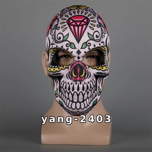 Day of the Dead Skull Print Mask Cosplay Funny Face Full Mask Halloween Prop 1PC - Picture 12 of 29