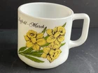 Vintage Brockway Flower of the Month Milk Glass Mug Daffodil March Birthday