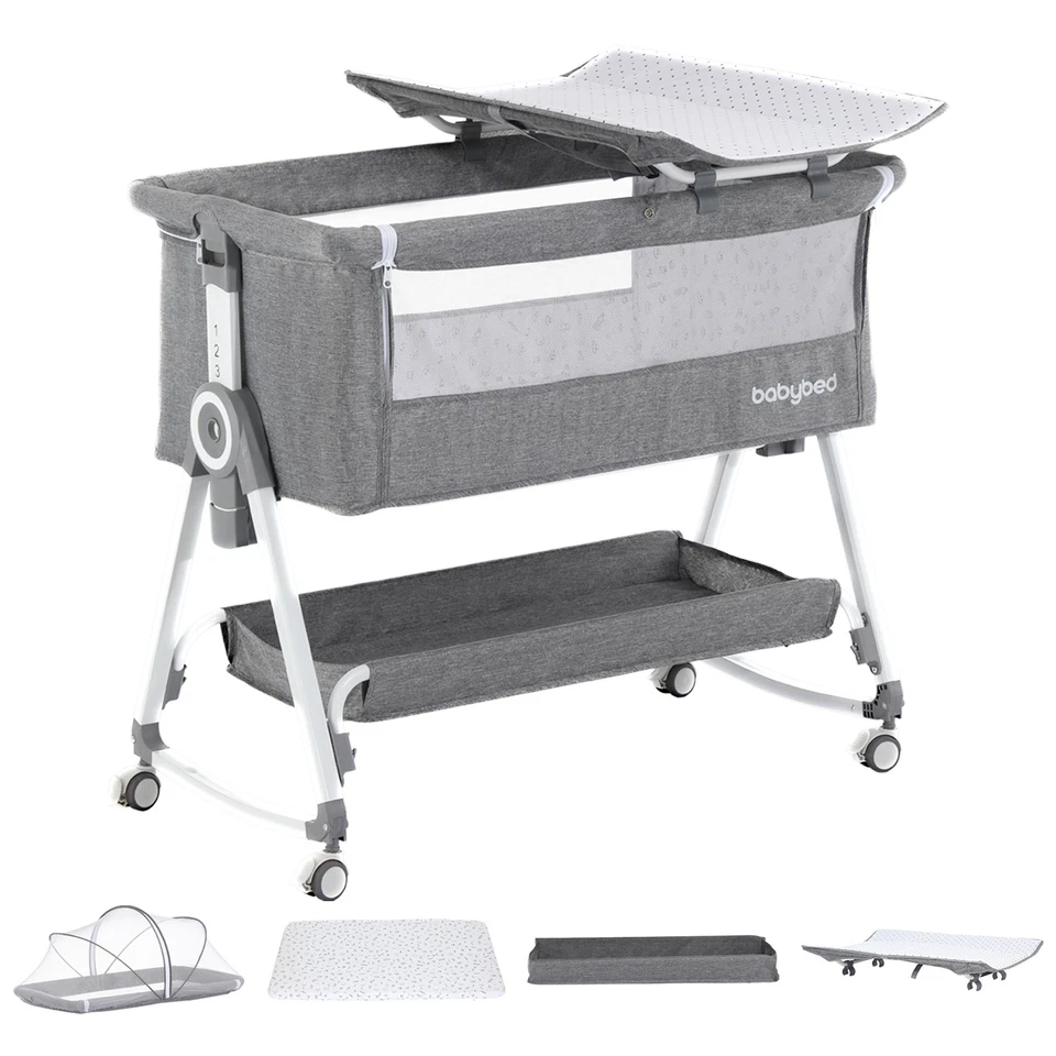 Sleeper Crib Bedside Baby Standard Folding Portable with Stand - Grey - Image 2 of 4