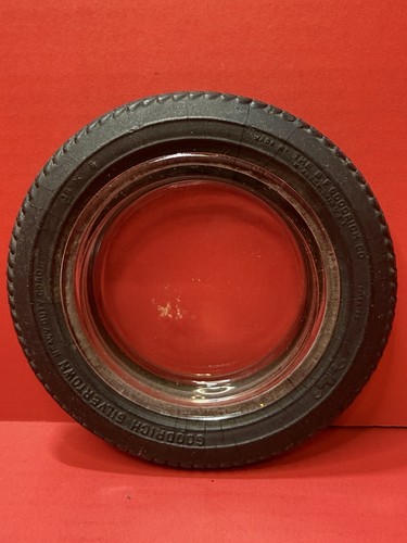 Vintage B F Goodrich Tire Advertising Ashtray - Glass & Rubber (45)