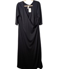 Emma Michelle Black Wrap Maxi Dress 3/4 Sleeve Size 14 Polyester Spandex