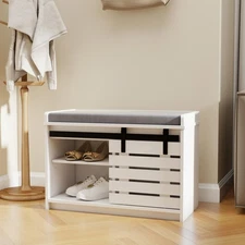 Shoes Benches with Cabinet White Shoe Storage Benches Rack Bench Barn Sliding...