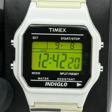 Timex Indiglo Watch 34mm Digital Piano Strap White Black Strap Quartz Working