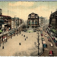 c1950s Brussels, Belgium De Brouckere Place Cinema Tramway Cars Shops Signs A354